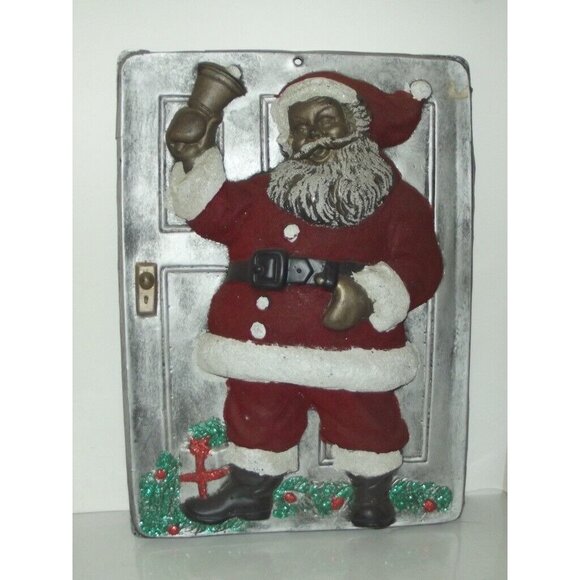 Vintage Molded Plastic Christmas Santa Claus Door Hanging Wall Decoration 18"x13